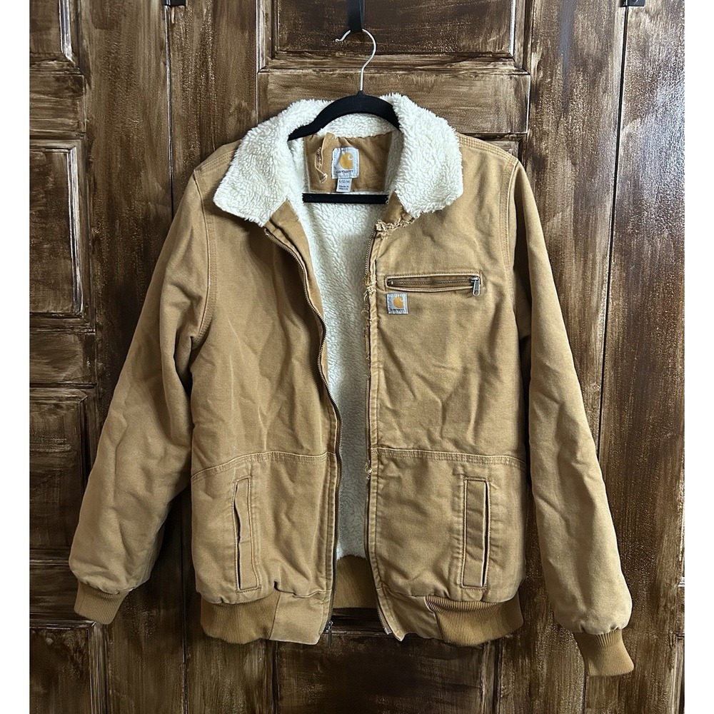 Thrashed Carhartt Jacket Relic of workwear Womens Lg 12-14 Tan Canvas Distressed